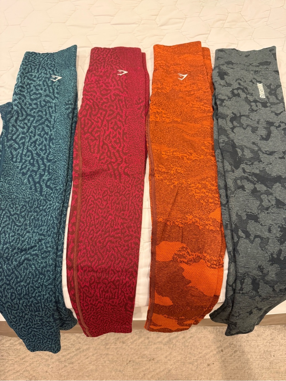 Gymshark Patterned adapt Leggings Set - Teal, Burgundy, Orange, Gray